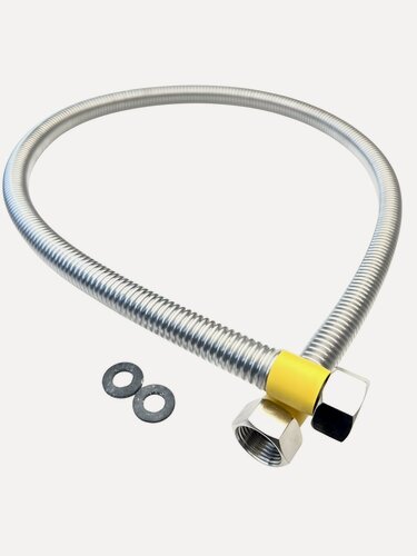 Изображение товара Подводка для газа Tuboflex 1/2 дюйма, длина 1 метр, тип г-г, сильфон ПВХ. Надежное соединение для газового оборудования.
