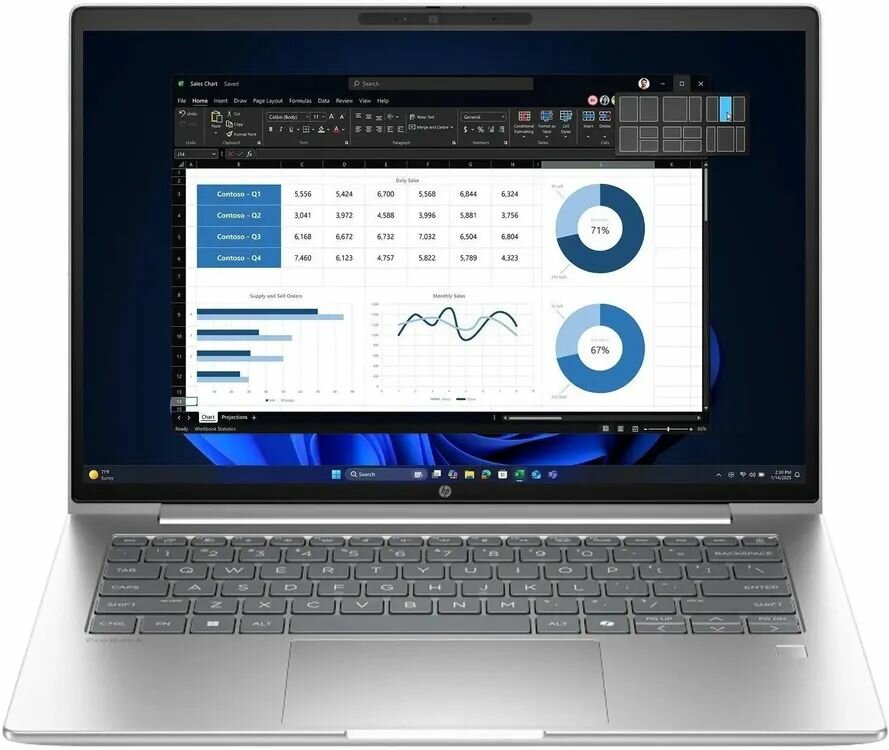 Ноутбук HP ProBook 4 G1iR 14" (1920x1200) IPS, Intel Core i5-1334U, 16GB DDR5, 512GB SSD, Intel Iris Xe, Windows 11 Pro, silver (BX7Y0AT)