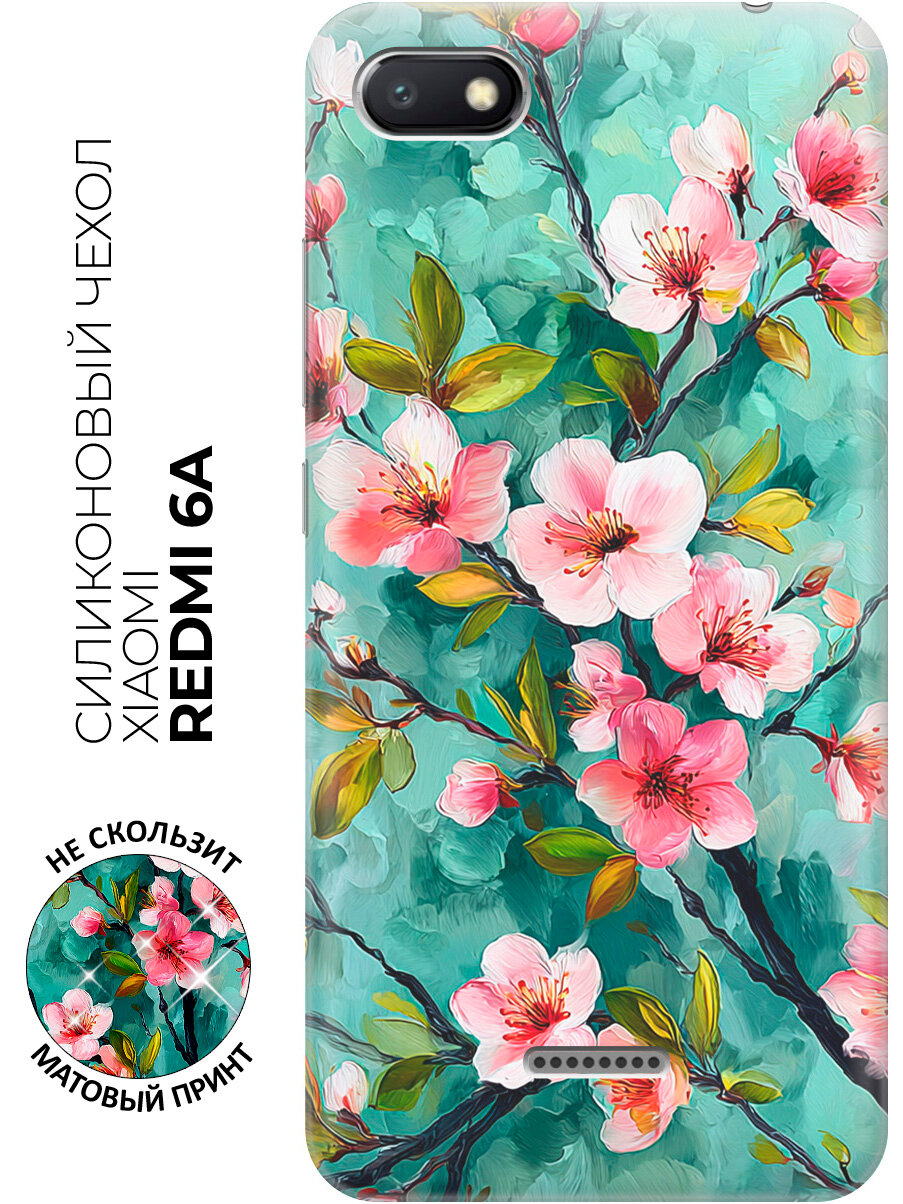 Силиконовый чехол на Xiaomi Redmi 6A с принтом "Мятный сад сакуры"
