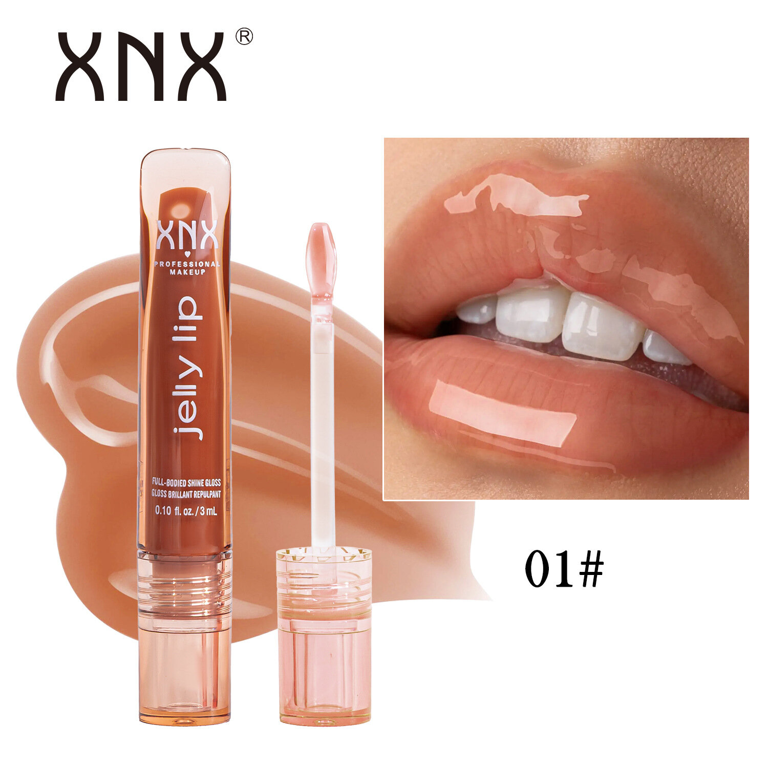 Блеск для губ XNX Jelly Lip, зеркальный водный эффект, увлажняющий, питательный, эффект пухлых губ, не липкий, 6 оттенков, 3 мл