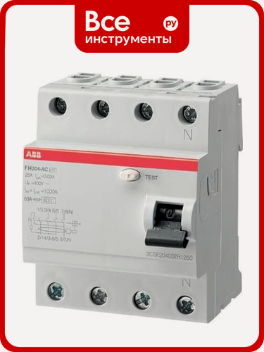 Изображение товара Выключатель дифференциального тока ABB 4 модуля FH204 AC-25/0,3 2CSF204003R3250, модуль DIN, защита IP20, рабочий