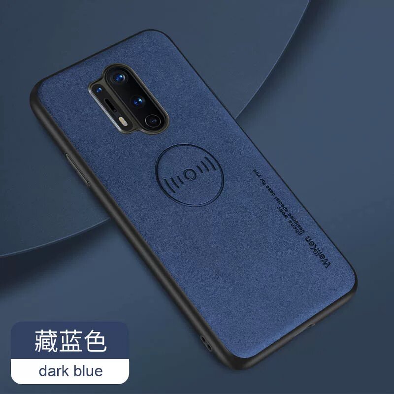 Кожаный чехол с магнитным креплением для OnePlus 8 Pro - темно-синий, полная защита от ударов с металлическим элементом