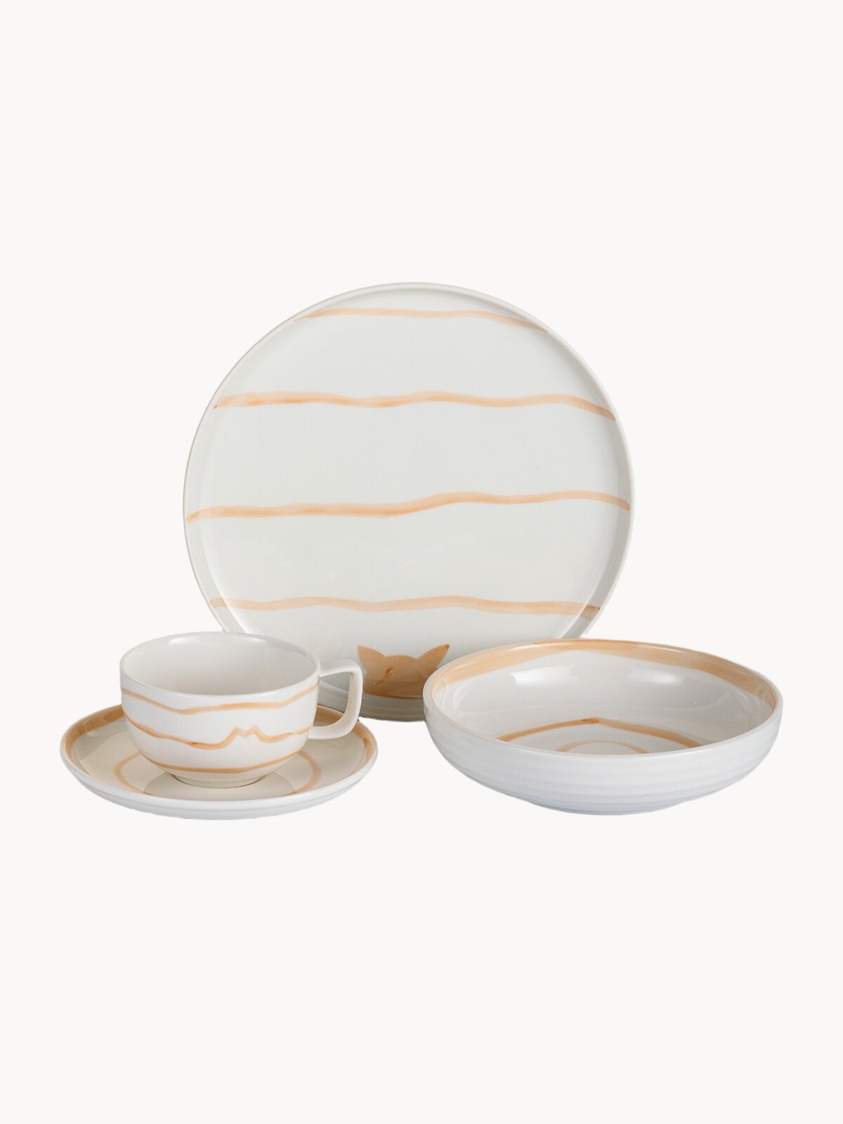 Набор посуды на 1 персону, кружка и тарелки с котиком, фарфор