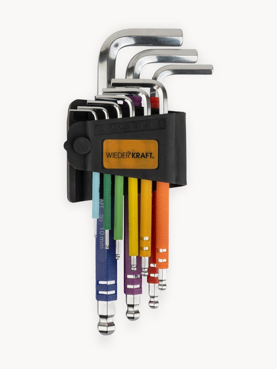 Набор шестигранных ключей с шаром 1,5-10 мм, 9 шт, сталь S2, WDK-HS1510