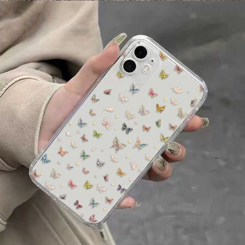 Чехол на Айфон 15 Про Макс / iPhone 15 Pro Max Прозрачный с маленькие радужные бабочки силиконовый удароПрочный
