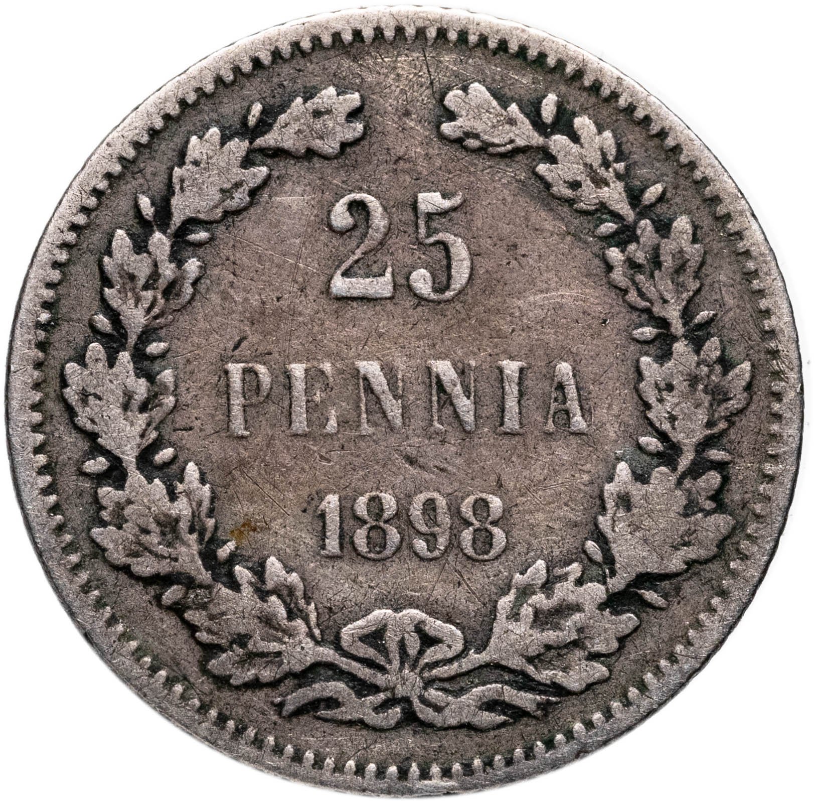 25 пенни pennia 1898 L Российская Финляндия, Серебро 750, в сохранности VF