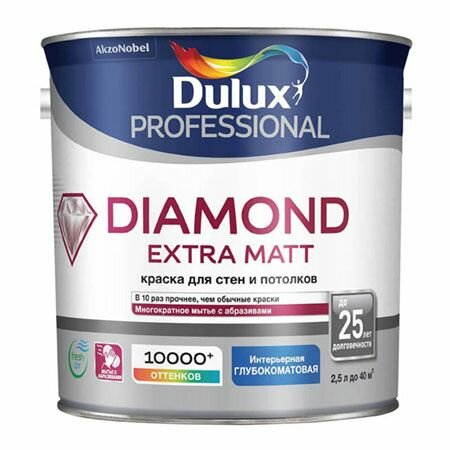 Dulux diamond extra matt краска для стен и потолков глубокоматовая база bc прозрачная (45л)_
