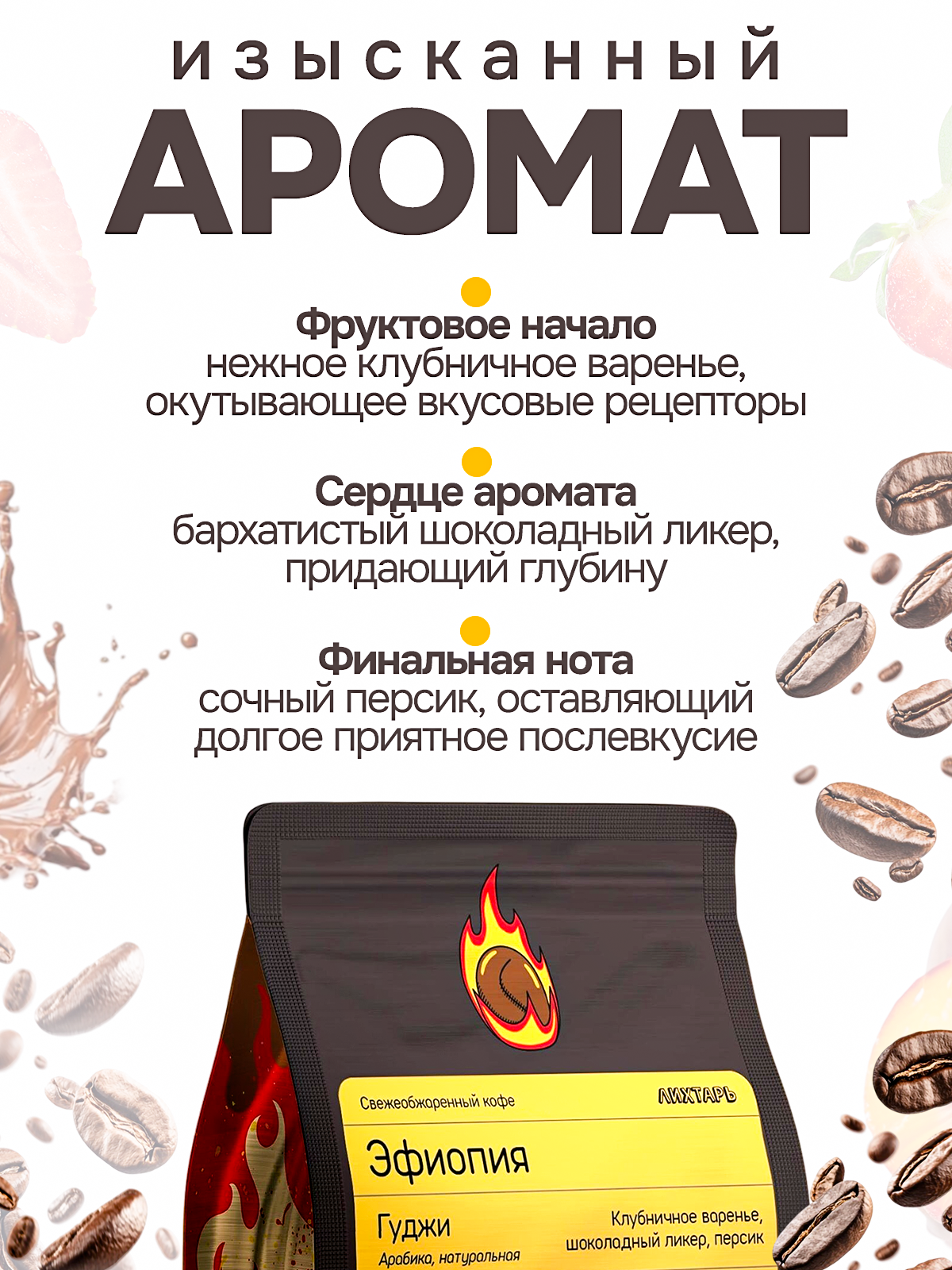 Кофе молотый 200гр."Эфиопия Гуджи", арабика, средняя обжарка от Лихтарь Кофе для турки, кружки, кофемашины — фото 1