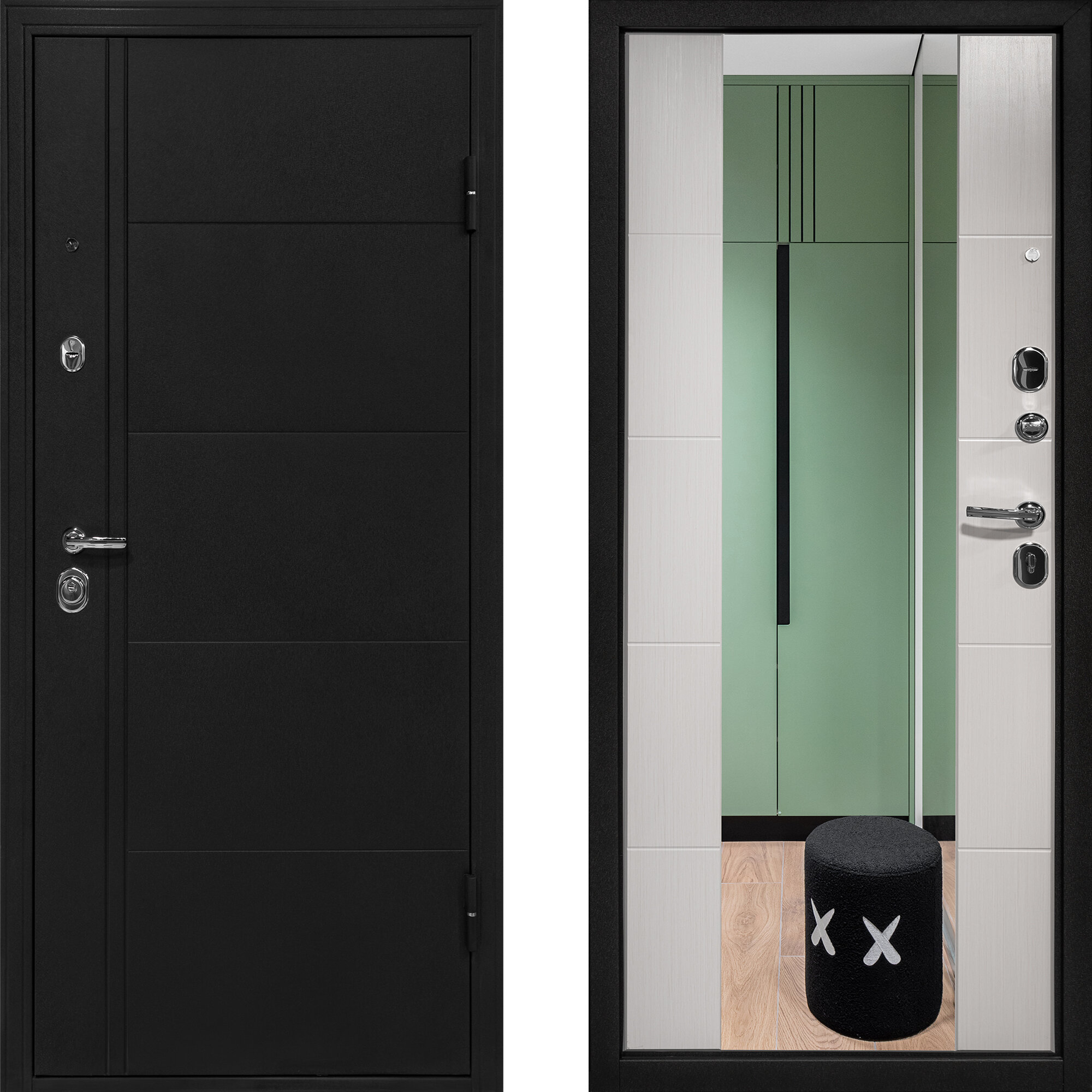 Входная дверь Элегия Зеркало Белёный дуб 960х2050 Правая