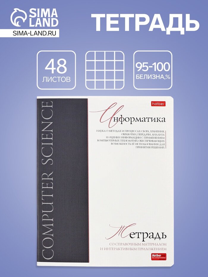 Предметная тетрадь по информатике Hatber «Буквица», 48 листов, в клетку, со справочным материалом, обложка из мелованного картона