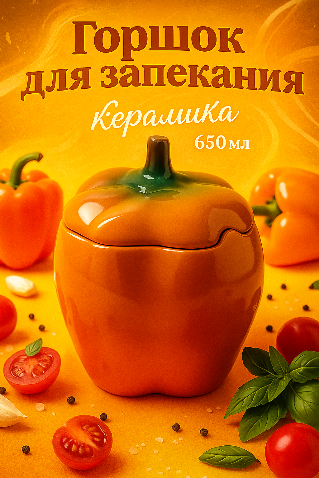 Горшок для запекания Борисовская керамика «Перец» 650 мл оранжевый