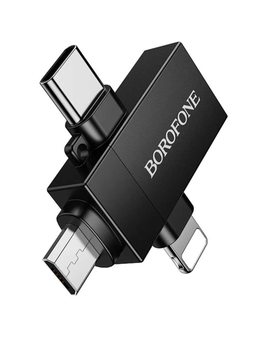 Переходник Borofone BV26D, 3 в 1, USB-A, Type-C, Micro, Lightning — фото 1