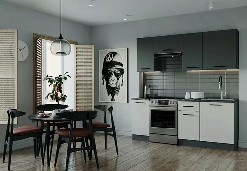 Изображение товара Кухонный гарнитур Sanvut Лофт-2000 столешница 38 мм, каркас ЛДСП, фасад ЛДСП, Антрацит/Жемчуг