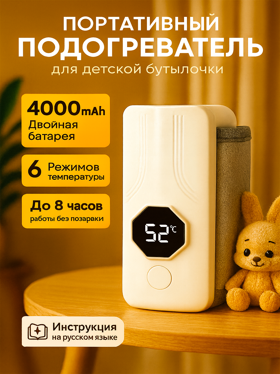 Подогреватель для детских бутылочек электрический портативный 5 температурных режимов