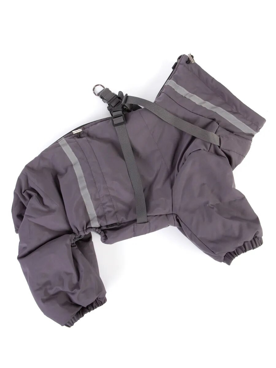 Комбинезон для собак утёпленный со шлейкой серый