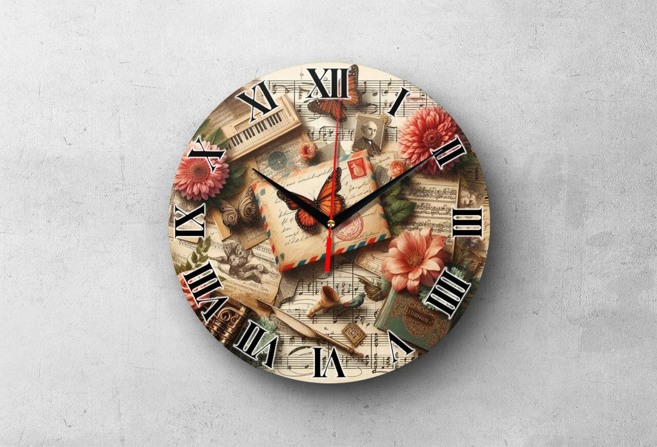 Подарочные настенные часы "Ноты", круглые, плавный ход, кварцевый механизм, стекло, 20х20 см