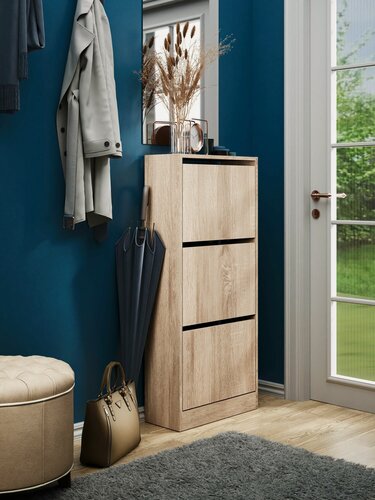 Изображение товара Обувница Лаура-3 сонома в прихожую, тумба для обуви, закрытая деревянная, этажерка, полки, галошница высокая ЛДСП