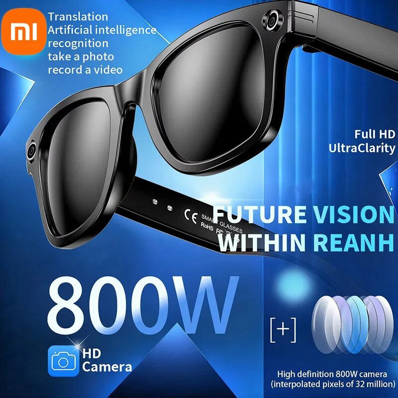 Картинки Умные очки Xiaomi с 8-мегапиксельной камерой, видеозапись, солнцезащитные очки для перевода 100 языков, Bluetooth-вызов, воспроизведение музыки для мужчин и женщин Play blue light
