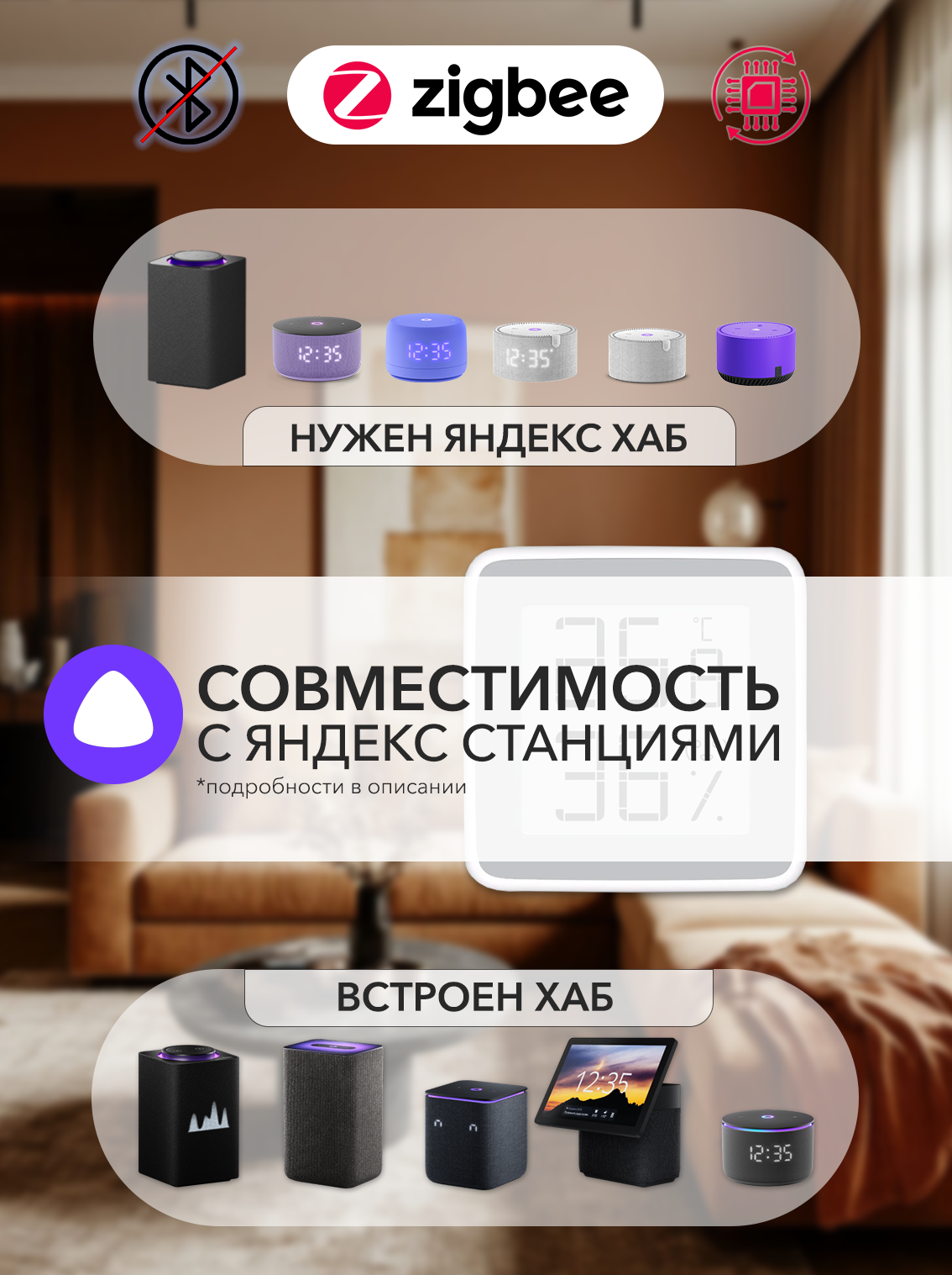 Датчики Для Умного Дома Xiaomi Zigbee датчик температуры и влажности на базе климатической станции MHO-C401 (Белый) для Яндекс Станций c Zigbee и Home Assistant