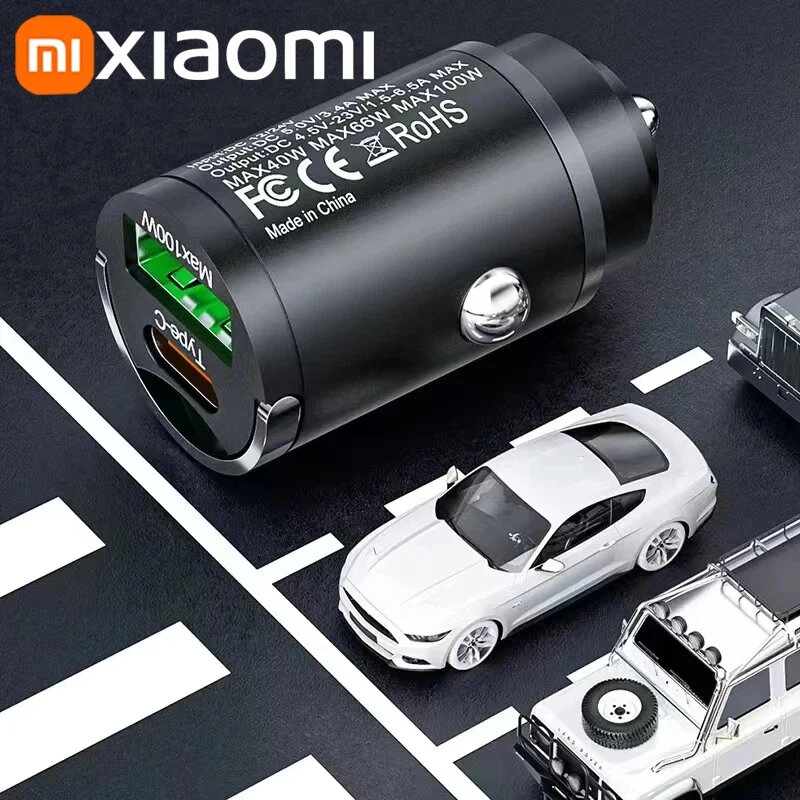 Изображение Автомобильное зарядное устройство Xiaomi 200 Вт с двумя портами и быстрой зарядкой Автомобильное зарядное устройство для телефона QC 3.0 Type-C Автомобильное зарядное устройство для iPhone Samsung Huawei