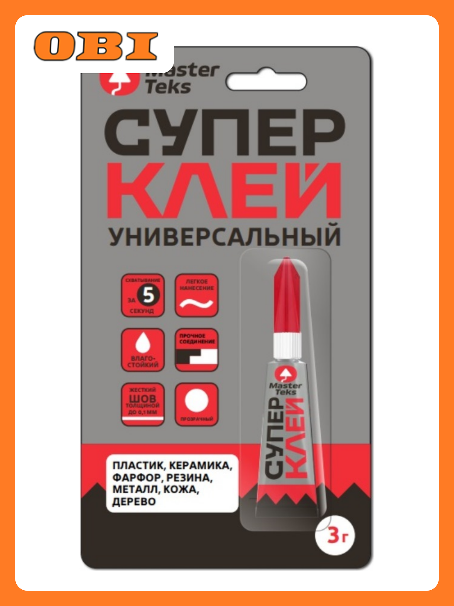 MasterTeks супер клей цианоакрилатный универсальный 3 гр 12 прозрачный