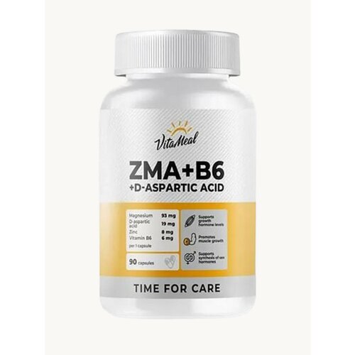 ZMA + B6 + D-Aspartic acid VitaMeal, бустер тестостерона ЗМА Цинк Магний В6 Д-аспарагиновая кислота, 90 капсул