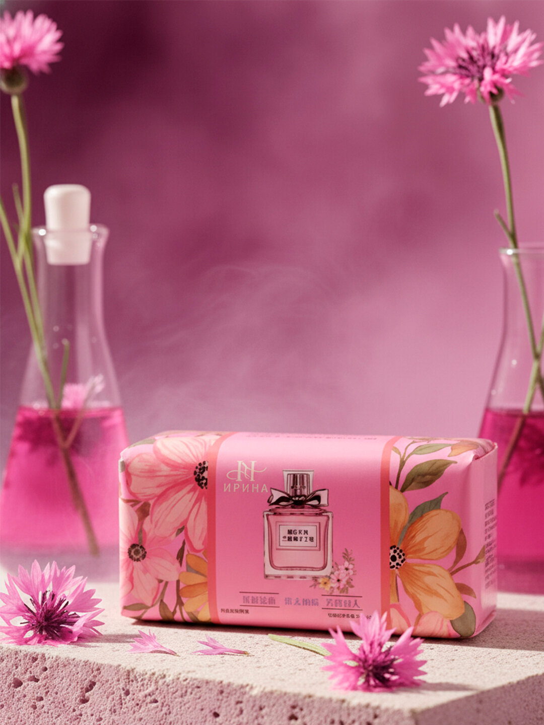 Мыло "Perfume Soap", косметическое, ароматное. Маленькая, удобная упаковка — мочалка с собой, 248 гр