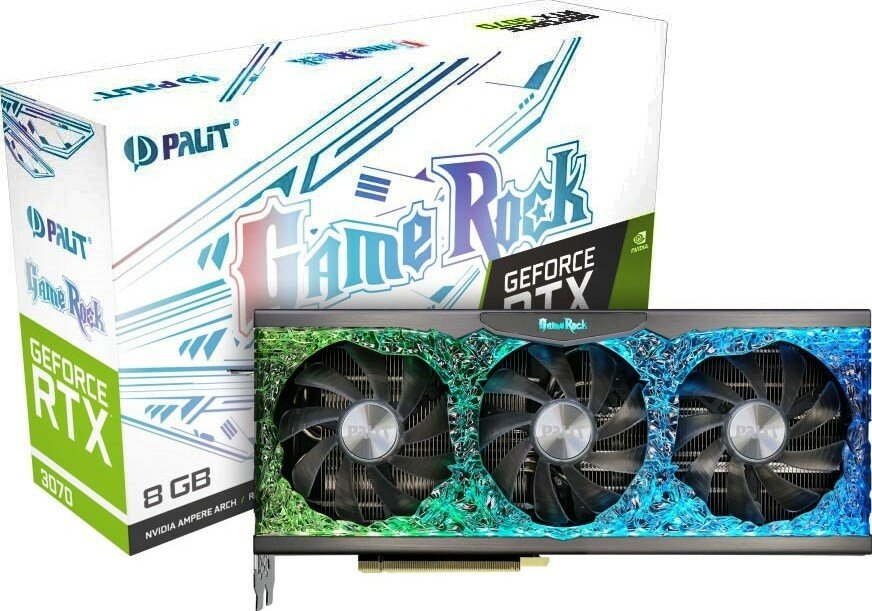 Видеокарта Palit GameRock, GeForce RTX 3070, 8GB, GDDR6, 256 бит, 3×DP, HDMI