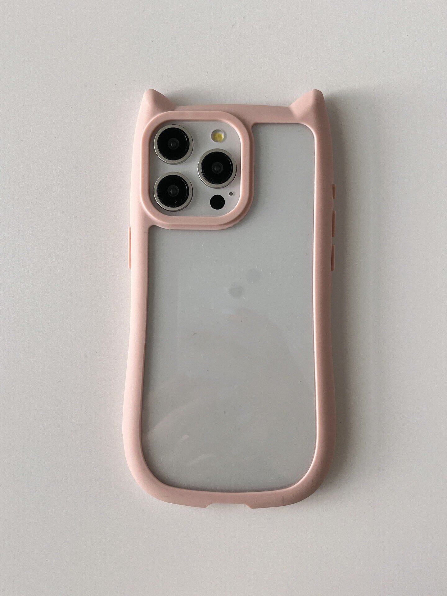 Прозрачная чехол с кошачьими ушками и силиконовой кромкой для iPhone 15, розовый, ударопрочный