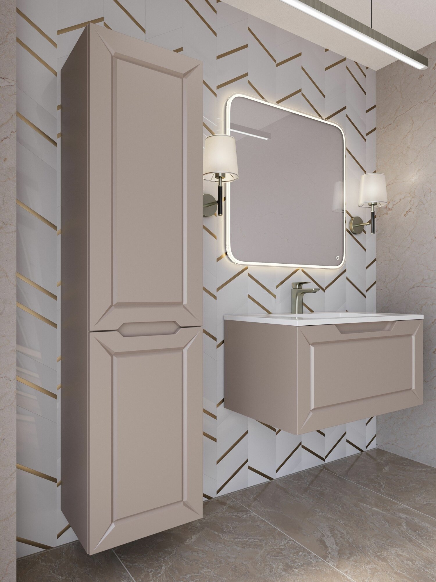 Шкаф пенал для ванной с полками подвесной Alba мокко аквакрафт, универсальное открывание