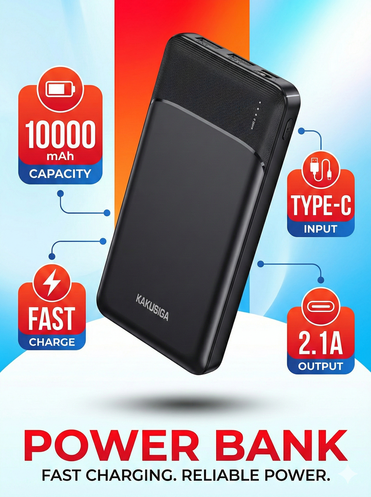 Портативный внешний аккумулятор KAKUSIGA KSC-1083 10000mAh с быстрой зарядкой и компактным дизайном