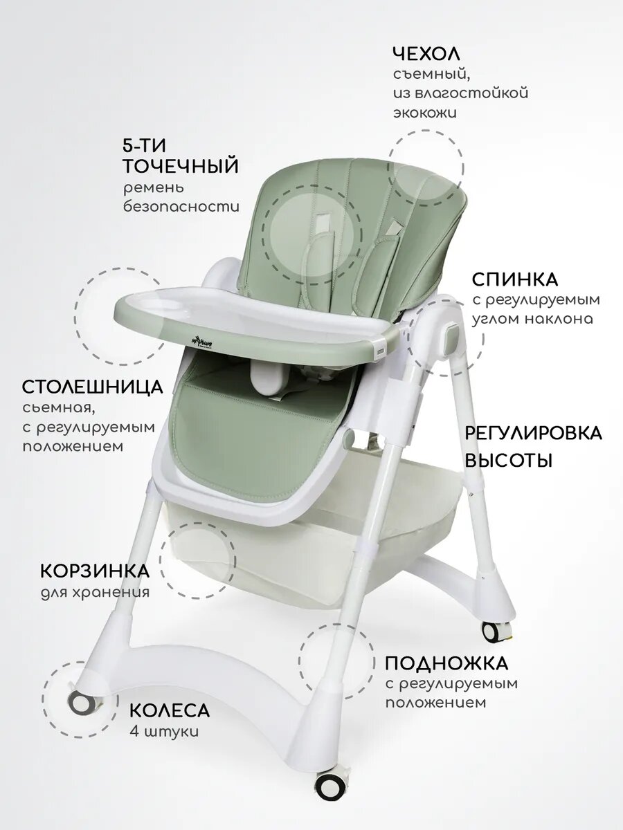 Стульчик для кормления детский Miyoumi складной, с режимом реклайнер — фото 1