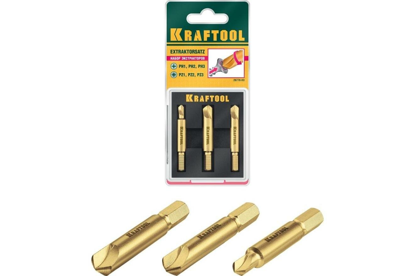 Экстракторы повреждённого крепежа, набор 3 шт, KRAFTOOL 26770-H3