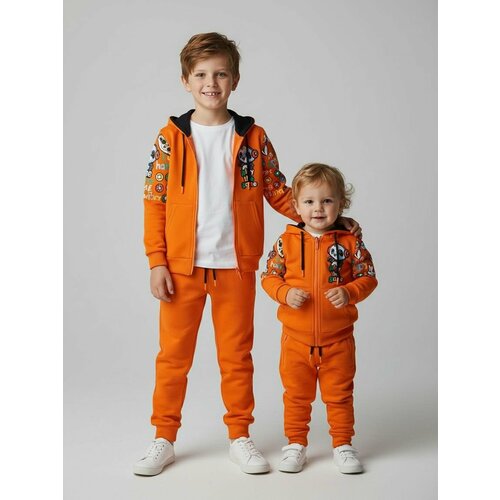 фото Костюм спортивный kari kids pixel world, размер 4-5, оранжевый