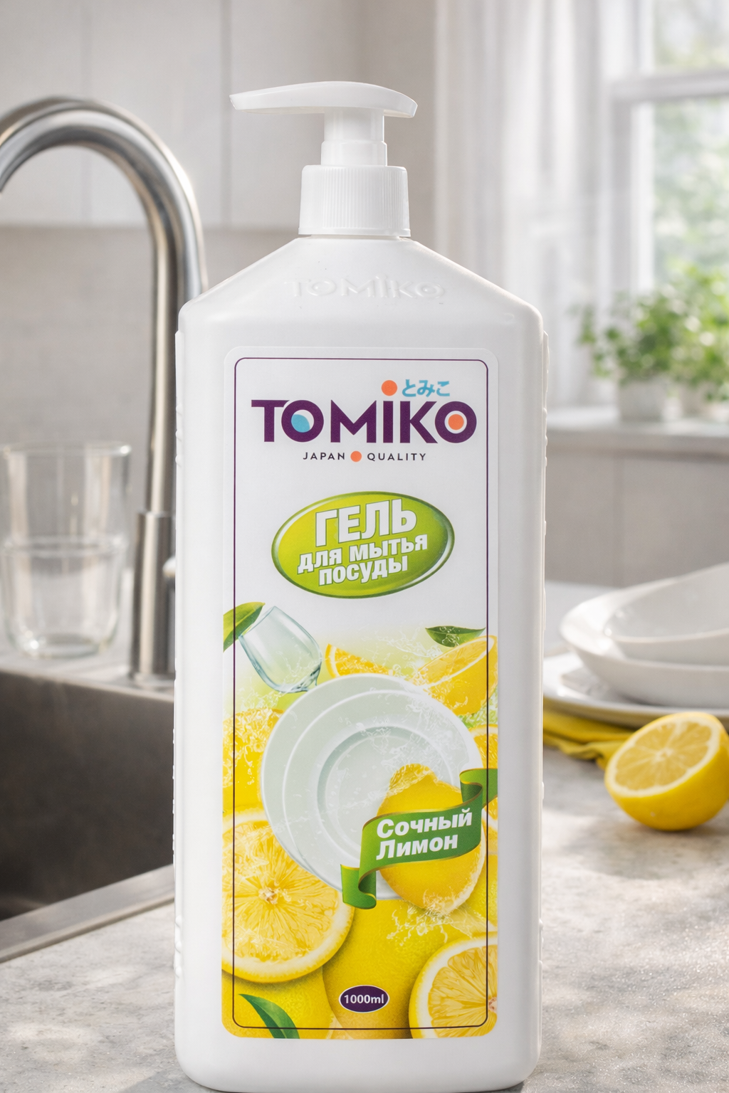Гель для мытья посуды "TOMIKO Сочный лимон", гипоаллергенный, 1 л