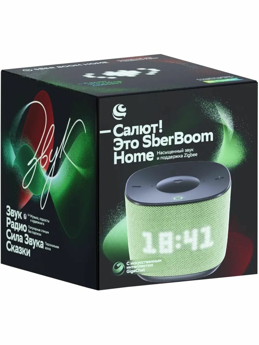Умная колонка SBDV-00171V Sberboom Home, с ассистентом, LED- дисплеем, модулем Zigbee, салатовый