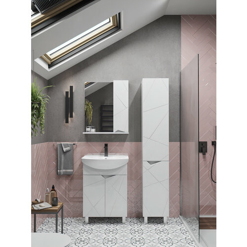 фото Тумба напольная sanstar каскад 60 с раковиной уют 60 (комплект) для ванной комнаты, белая