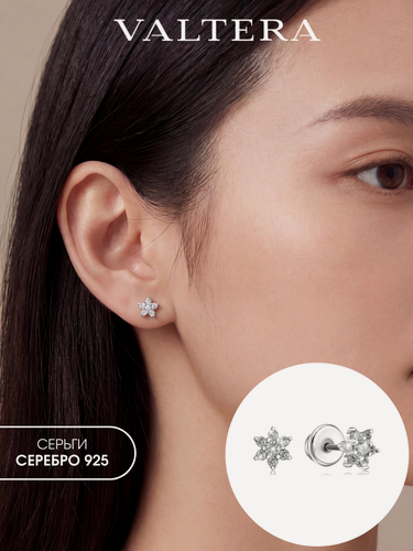 Изображение товара Серьги пусеты, серебро, 925 проба, родирование, фианит