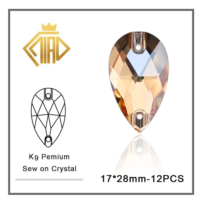 Стразы стеклянные Drop 17x28mm-12Pcs