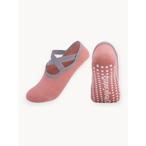 Носки противоскользящие для йоги фитнеса и пилатеса. Розовые с лямками