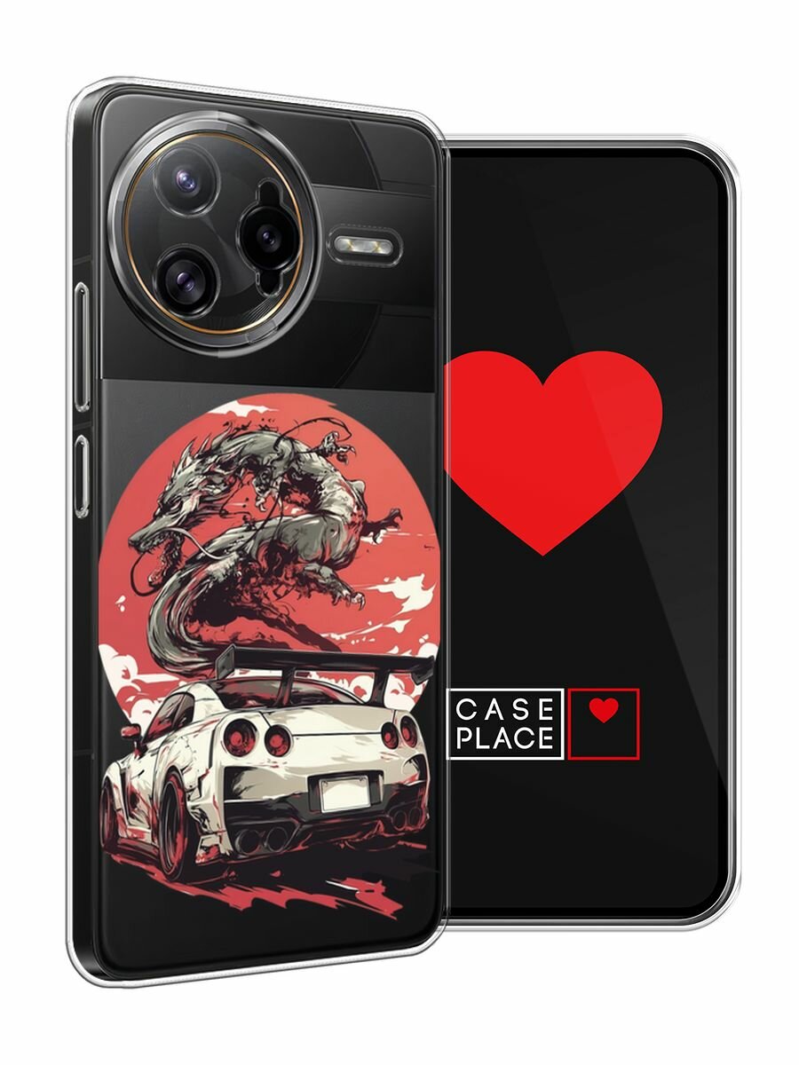 Чехол на Poco F7 Ultra / Поко F7 Ультра с принтом "Car and dragon", прозрачный — фото 1