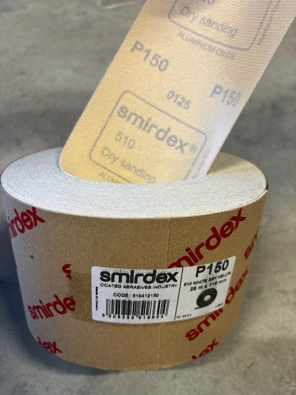 Шлифовальный материал в рулоне SMIRDEX 510, на липучке, 115 * 25 м, P150