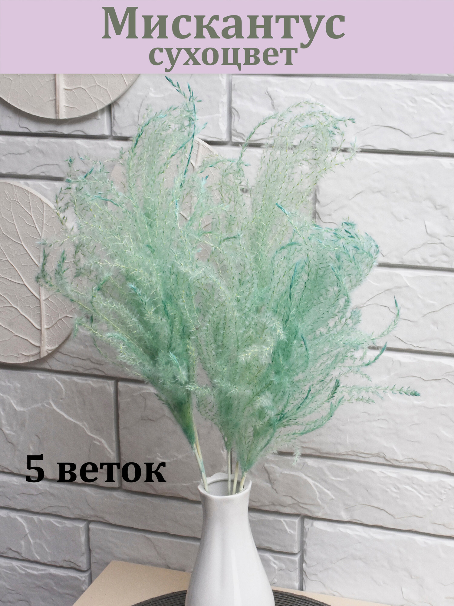 Мискантус Голубой (5 веток) / Сухоцвет / 50 см. длина / Букет из сухоцветов