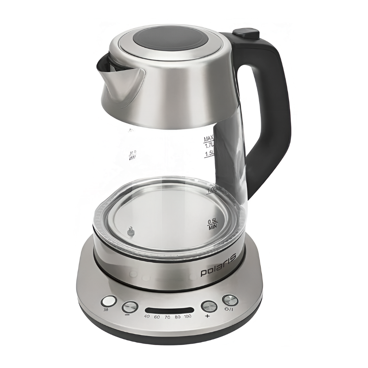 Электрочайник Polaris PWK 1775CGLD, нержавеющая сталь, стекло, 2200Вт, 1,7л, выбор температуры