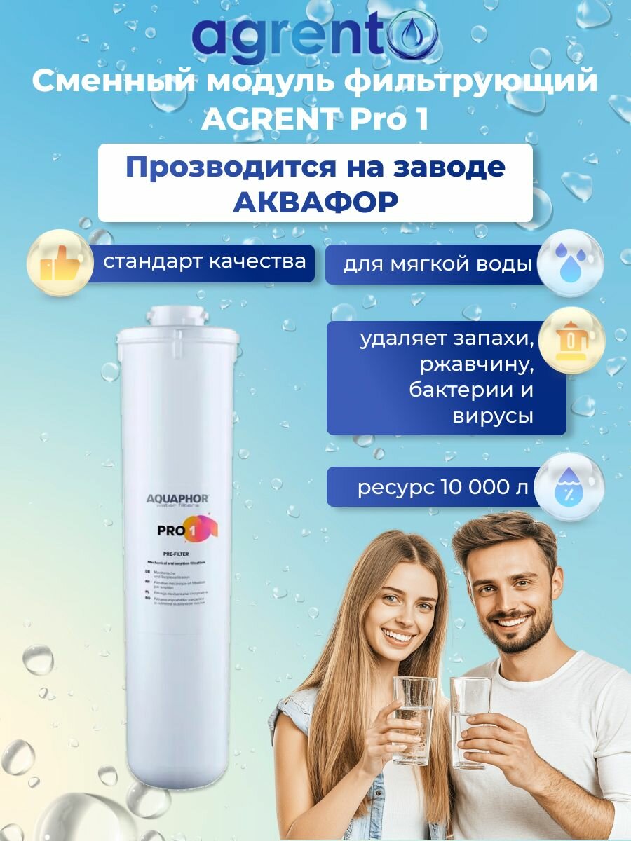 Модуль АКВАФОР AGRENT Pro 1 (про 1) сменный к фильтру для воды Кристалл ECO PRO, Baby PRO, DWM-202SPRO