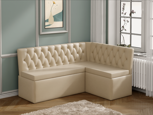 Изображение товара Кухонный уголок Венеция, BUDUNOV GROUP, КЗ бежевый, скамья угловая с ящиками для хранения, 159х118х80 см