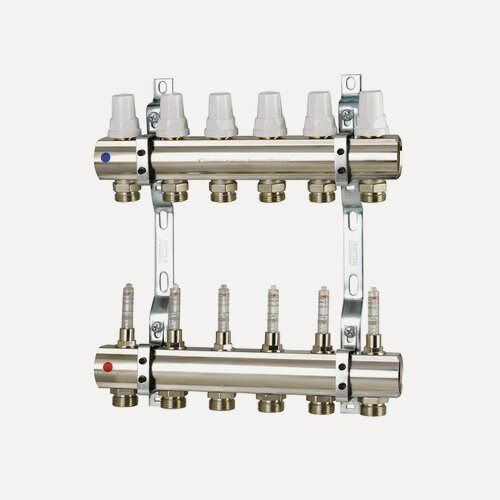Изображение товара Коллектор с расходомерами. Ручная-терморегулирующая регулировка. Кронштейны (ICMA Италия) K013 1"x 6 87K013PK06