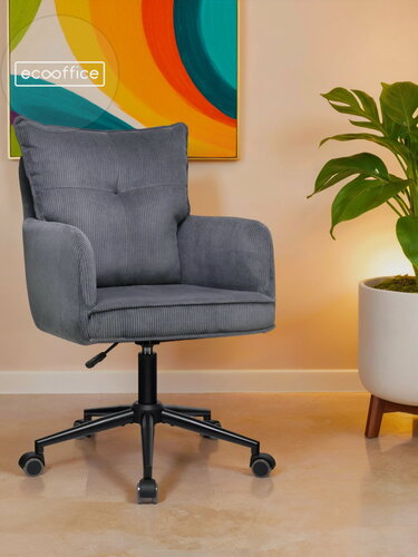 Изображение товара Кресло компьютерное офисное Эко-Офис ален / Eco-Office ALEN ECH-4110 L, стул крутящийся на колесиках, Темно-серый велюр