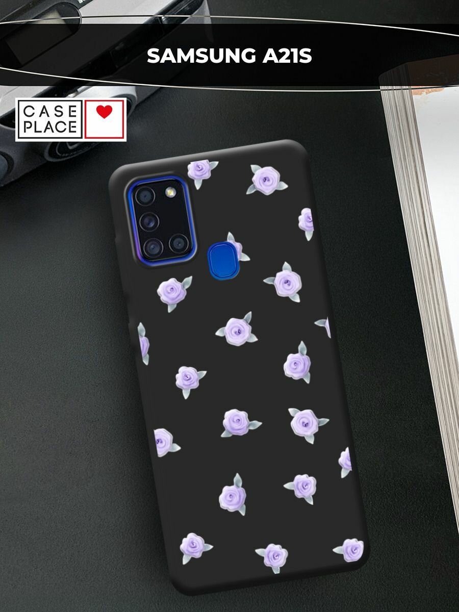 Чехол на Samsung Galaxy A21s / Самсунг А21s с принтом Фиолетовые тканевые розы паттерн 2