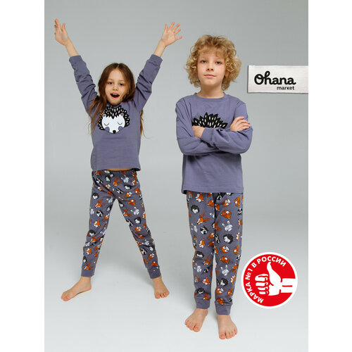 фото Пижама ohana kids девочкам и мальчикам, размер 104, темно-серый